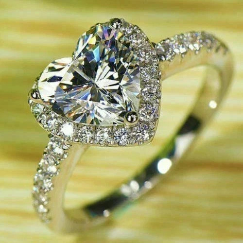 3Ct Heart Cut D/VVS1 Moissanite Halo Wedding Engagement Ring 925 Sterling Silver