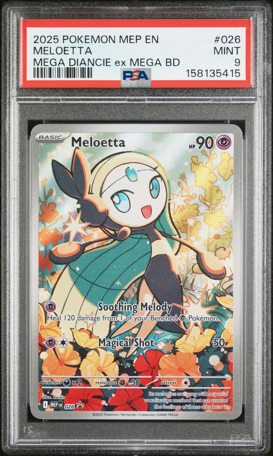 2025 POKEMON MEP EN-ME BLACK STAR PROMO #026 MELOETTA PSA 9