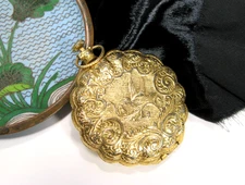 Vintage MAX FACTOR Golden LARK Pocket Watch Style Makeup Compact