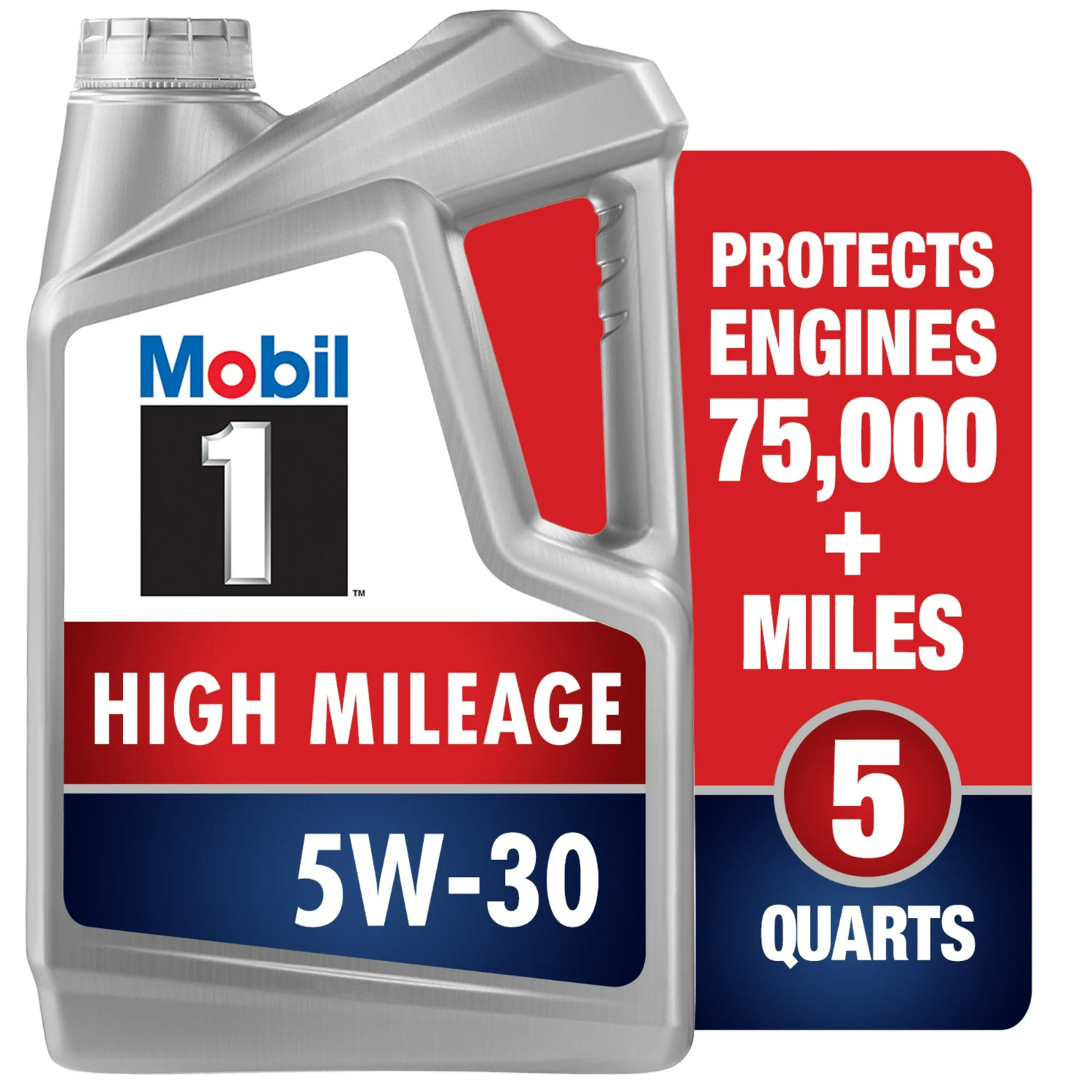 Mobil 1 High Mileage Full Synthetic Motor Oil 5W-30, 5 Quart. NEW