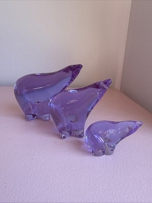 Maleras Purple Glass polar bears- Set Of 3 Vintage Set