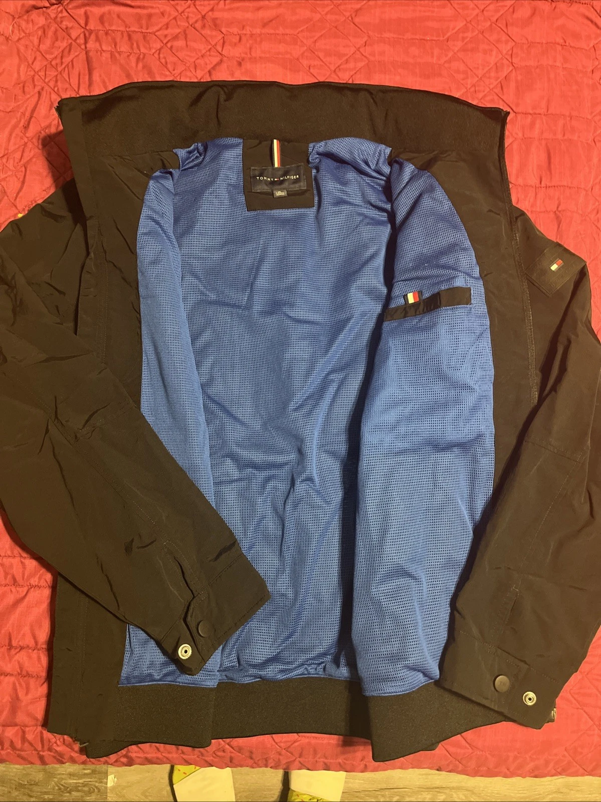 Tommy Hilfiger Men's XL Jacket No Hood Zip Up Black Outside Blue Inside