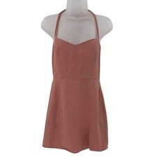Forever 21 Womens Linen Blend Halter Mini Dress Smocked Back Rose Pink Size M