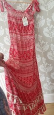 NEW UNUSUAL FALMER HERITAGE RED WHITE TASSLE FRINGE BOHO MAXI DRESS SIZE 10