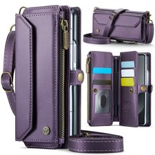 For Samsung Z Fold 7/6/5/4/3 Luxury Leather Kickstand Flip Wallet Case w/ Strap