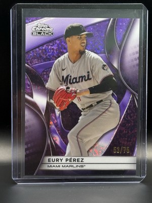 Eury Perez Purple Refractor / 75 - 2025 Topps Chrome Black - Miami Marlins