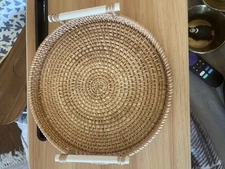 Small Wicker Tray with Handles Approx 10 Inches Diameter