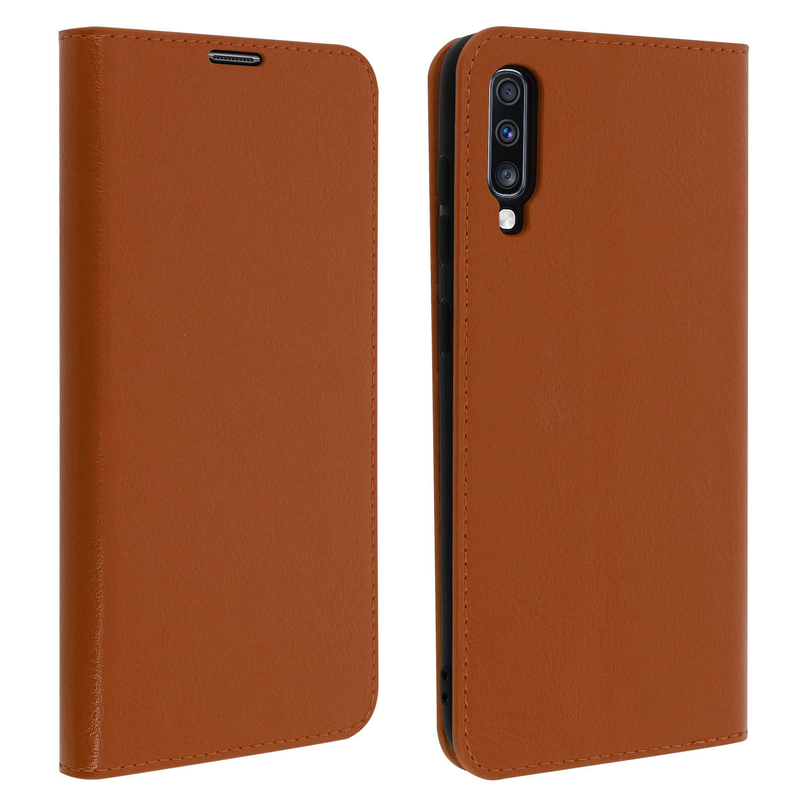 Étui folio en cuir véritable tan pour Galaxy A70, un style élégant et durable