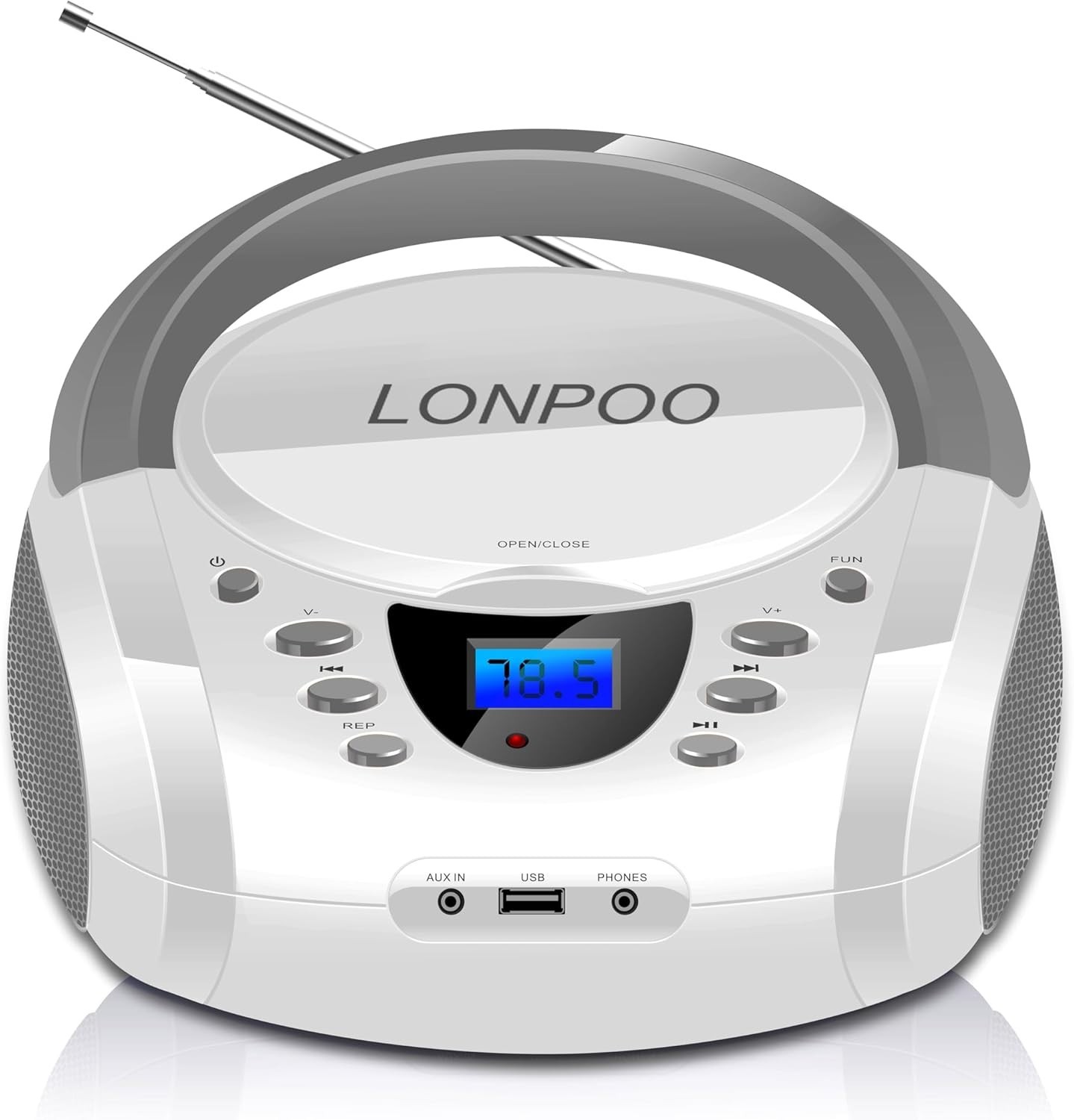 S Portable Boombox With Fm Radio/usb/bluetooth/aux Input And Ear