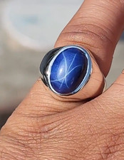Genuine Blue Lindy Star Sapphire Mens Ring Wh...