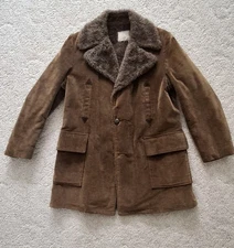 Vintage 70s Men’s Outerwear Brown Corduroy Jacket Faux Fur