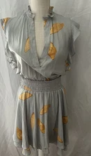 Grade & Gather Small Boho Dress V-neck Abstract Print Satin Ruffle