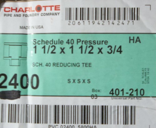 2 - Schedule 40 Pvc Reducing Tee, 1-1/2 X 1-1/2 X 3/4 In., Slip X Slip X  Slip