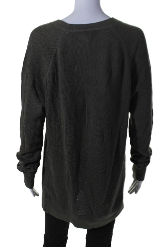 Suéter feminino Theory manga longa waffle malha gola redonda verde algodão tamanho XL - Imagem 3 de 4