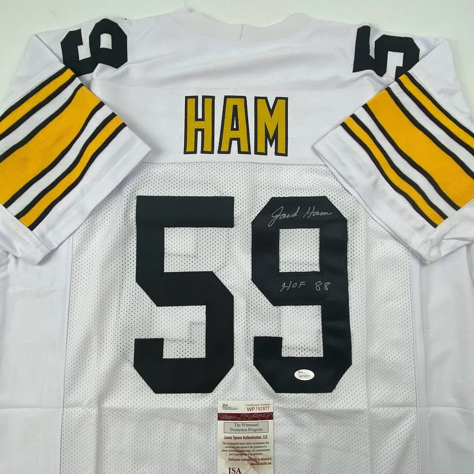 Autographed/Signed JACK HAM HOF 88 Pittsburgh White Football Jersey JSA COA - Image 2 of 4