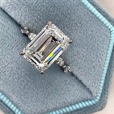 4.0 CT Emerald Cut Lab-Created Solitaire Engagement Ring 14K White Gold Plated