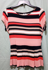 Worthington Woman's Size M Striped Peplum Top with Short Sleeves