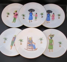 6 Philippe Deshoulieres  Caraibes Tropical Island 6" Bread & Butter Plates MINT