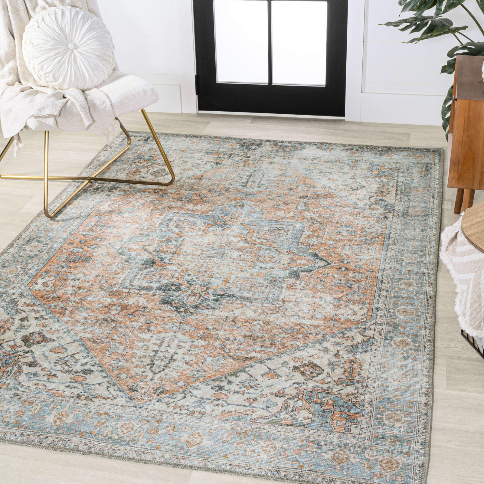 Jonathan Y Washable 3x5 Chenille Rug in Terra Blue