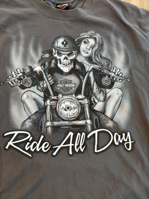 Harley Davidson Shirt Mens XL LAS VEGAS Biker Skeleton With Girl