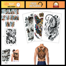 Large Realistic Temporary Tattoos 3 Pack - Fierce Tiger  Snake Designs for Adul