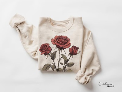 Rose Flower Sweatshirt Vintage Pressed Floral