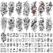 Temporary Tattoos for Adult Women, Large Black 79 Count Pack of 1 ,
