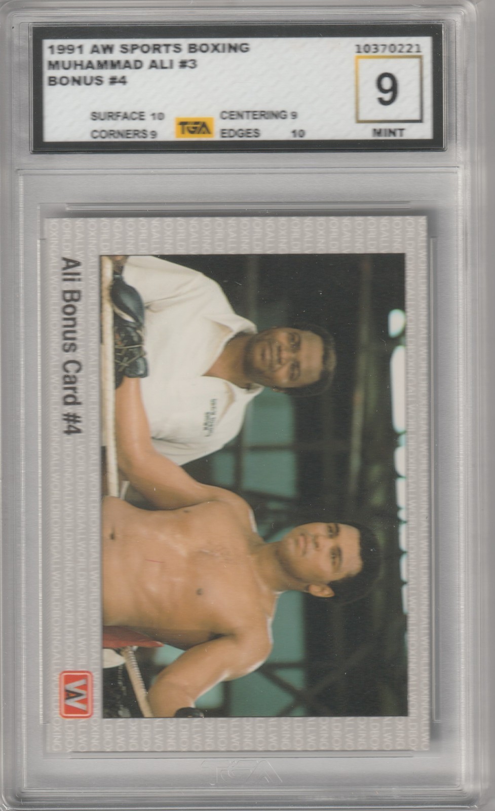 1991 MUHAMMAD ALI AW SPORTS BOXING BASE ALL BONUS CARD #4 #3 TGA 9 MINT view 1