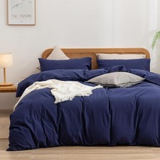 100 Washed Cotton Duvet Cover Set Linen Feel Soft Bedding 8 Corner Ties