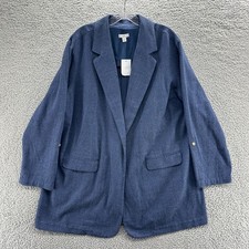 JJill Blazer Womens XL Blue 3/4 Sleeve Career Casual Longline Open Front Jacket