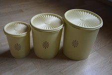TUPPERWARE 3 Vorratsbehälter Sunburst Sonnendeckel gelb 1970er Vintage Rarität