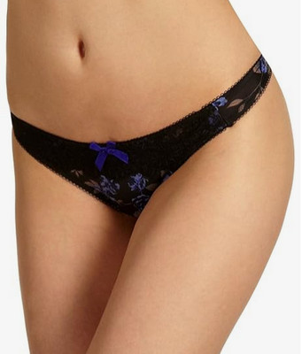 Elle MacPherson Jet Black Thong Small Panties Panty Underwear Floral Print