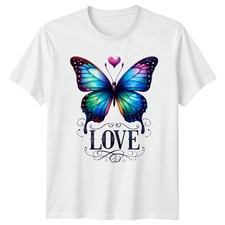 Love Womens T-Shirt Watercolor Butterfly Valentines Day Gift For Her