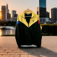 Puma MCS Track 87  Jacket Men's Medium M Full Zipper Black Yellow Colorblock