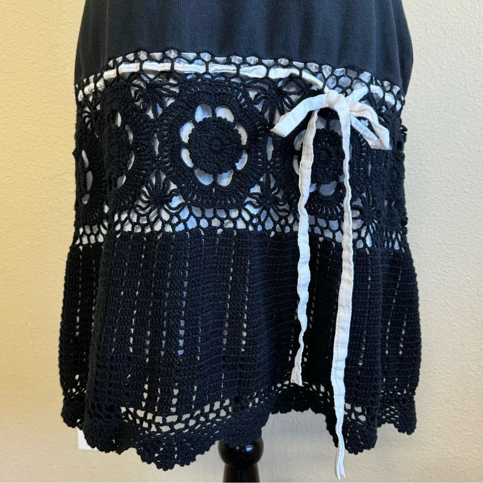 Moda International dress women large knit racerback tank crochet hem black - Image 3 of 4