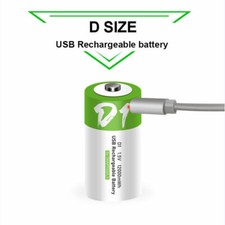 12000mAh USB D Size Lithium Rechargeable Battery 1.5V Fast Charger Type C Cable