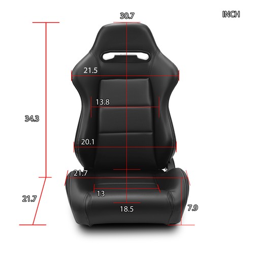 1 Pair Universal Classic Plain Black PVC Leather Easy Reclinable Racing Seats - Picture 2 of 9