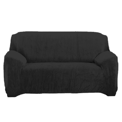 Black VELVET Elastic STRETCH SOFA COVERS Slipcover Protector 1/2/3/4 Seater - Picture 10 of 10