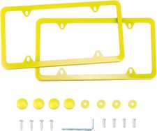 2 Pcs Yellow Car Licence Plate Frames 4 Holes Stainless Steel Covers US Vehicles