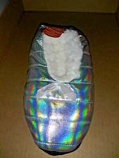 Children's Wonder Nation Shiny White/Sliver Slippers Socks Size 13-4 M/L