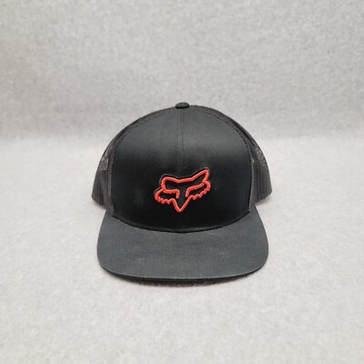 Fox Racing Men's Flat Bill Snapback Hat Black Red Fox Head Logo Embroidered Mesh