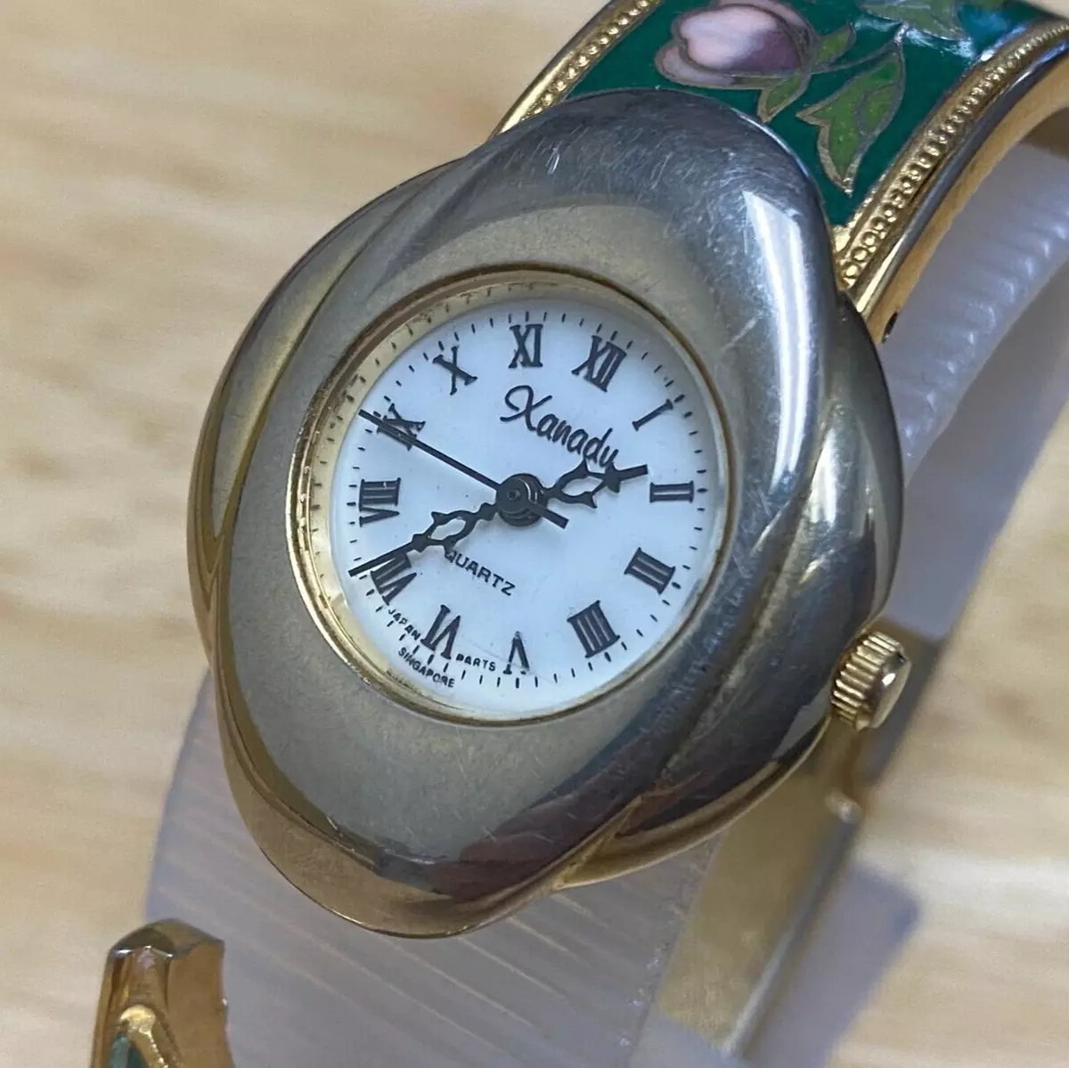 VTG Xanadu Watch Singapore Quartz Lady Enamel Art Cuff Bangle