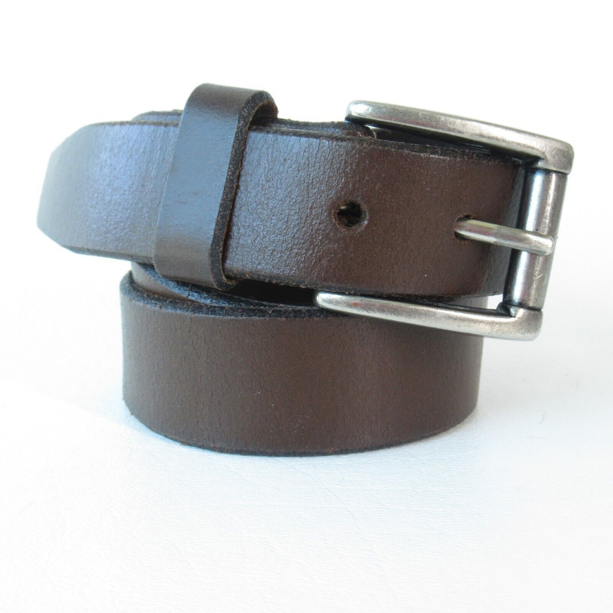 Dockers Basic Belt Women M 26 28 Brown Leather Silver Tone Roll