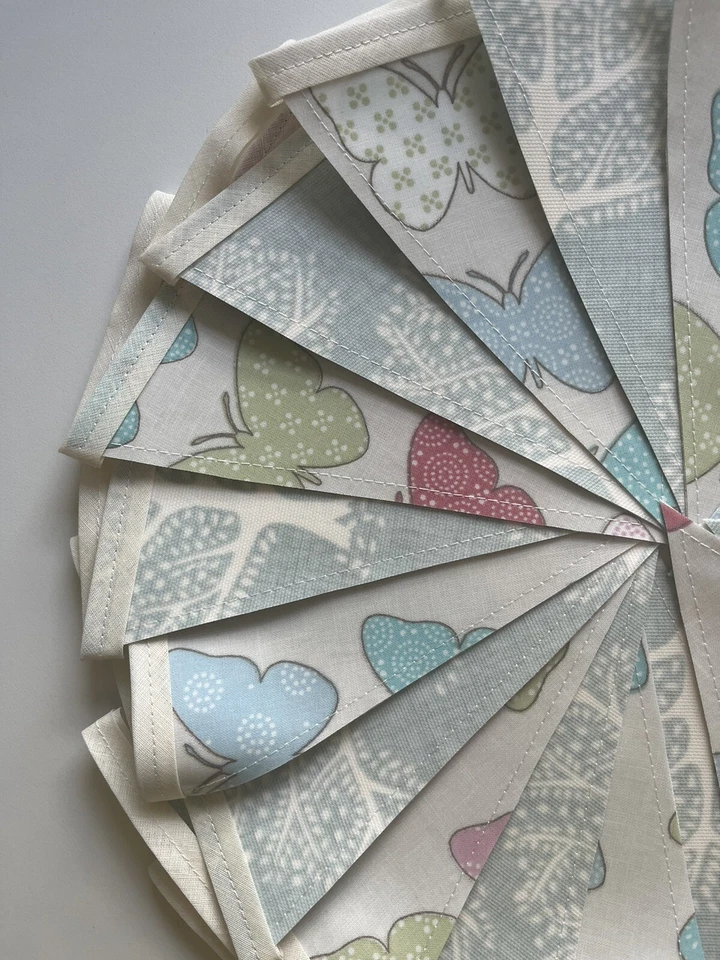 Bunting de tela de aceite hecha a mano - mariposas jardín/hogar - 5 metros doble cara Foto 3 de 4