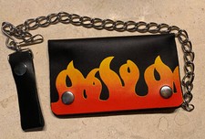 BLACK - Real Cowhide Leather Trucker Biker Chain Wallet