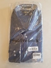 Paul Fredrick Non Iron 2-Ply Navy Polka Dot Dress Shirt Size 18 x 35 New in Bag