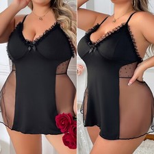 Plus Size Women Sexy Lingerie Chemise Babydoll Sleepwear Lace Sleep Dress Teddy