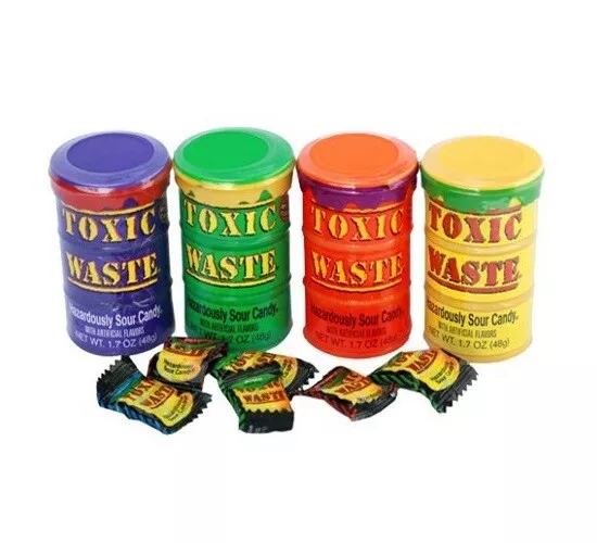 4x Toxic Waste Assorted Green/Red/Purple/Yellow Drum Sour Candy Sweets