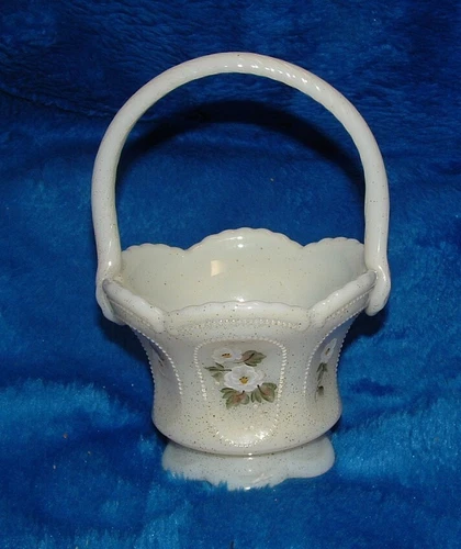 Fenton Satin Basket White Flowers Hand Painted And Signed Nice