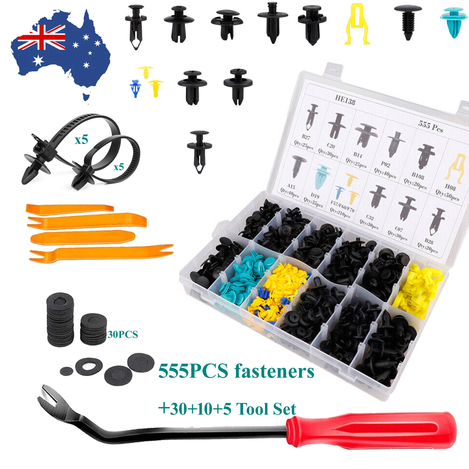 555 pcs Plastic Car Rivets Trim Body Fender Panel Dash Moulding Clips